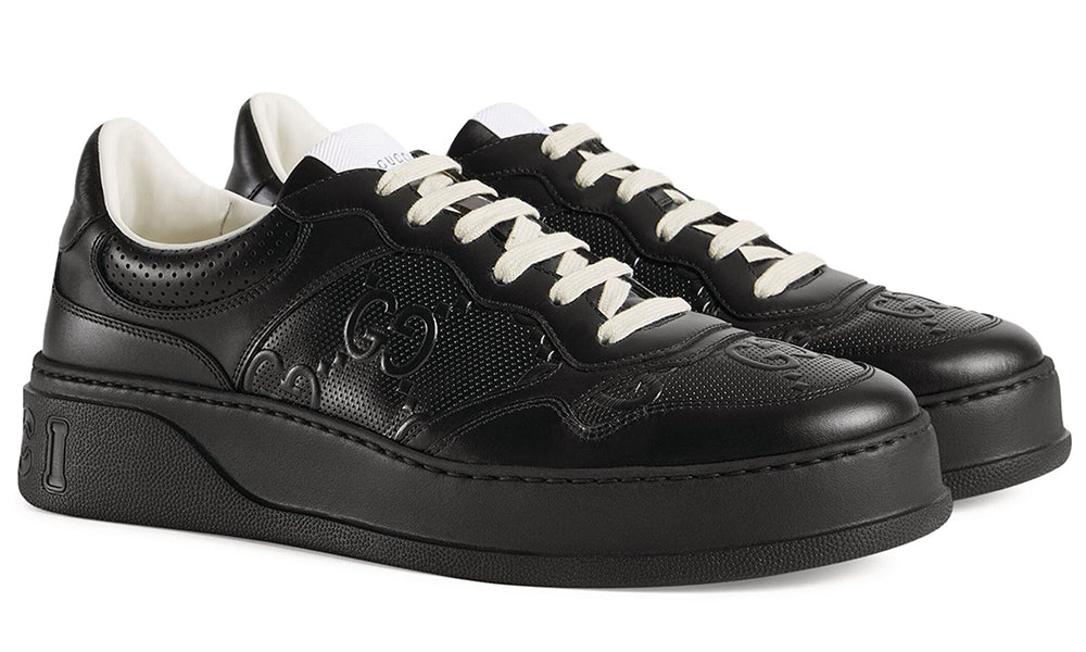Gucci Leather Gg Embossed Sneakers "Black"