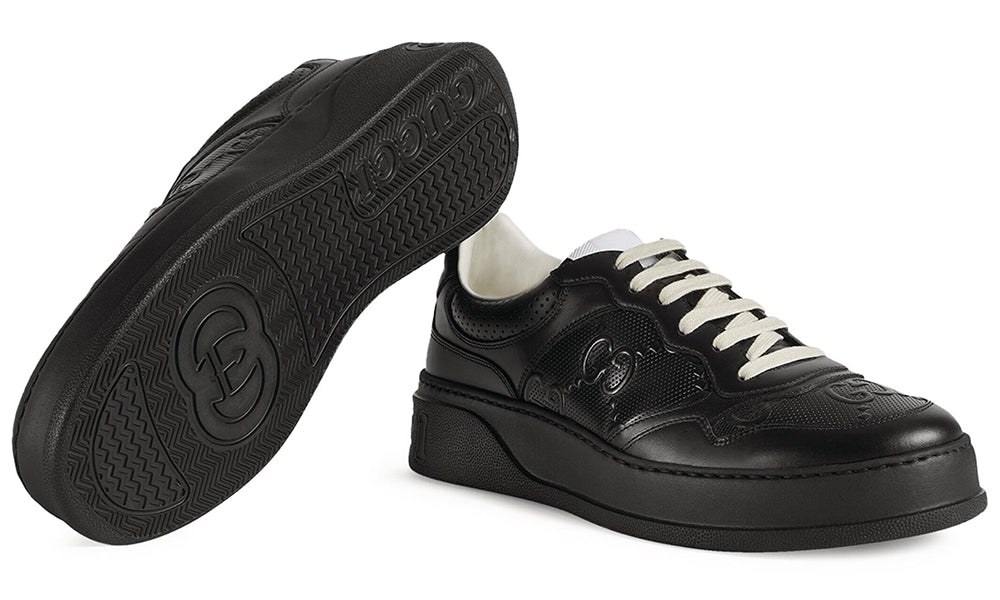 Gucci Leather Gg Embossed Sneakers "Black"
