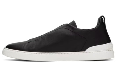 ZEGNA Black Leather Triple Stitch Sneakers