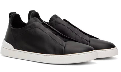 ZEGNA Black Leather Triple Stitch Sneakers