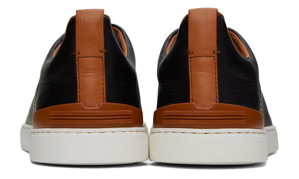 ZEGNA Black & Brown Deerskin Triple Stitch Sneakers