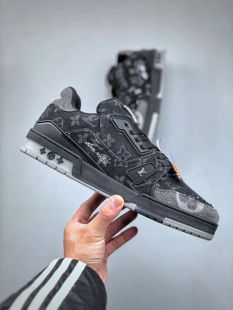 Louis Vuitton Trainer Black Grey Denim Monogram
