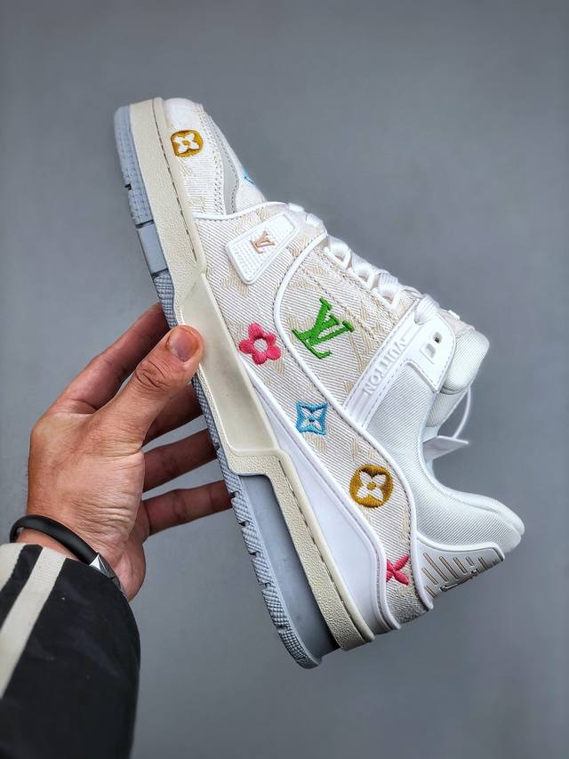 Louis Vuitton Trainer White Denim Embroidered