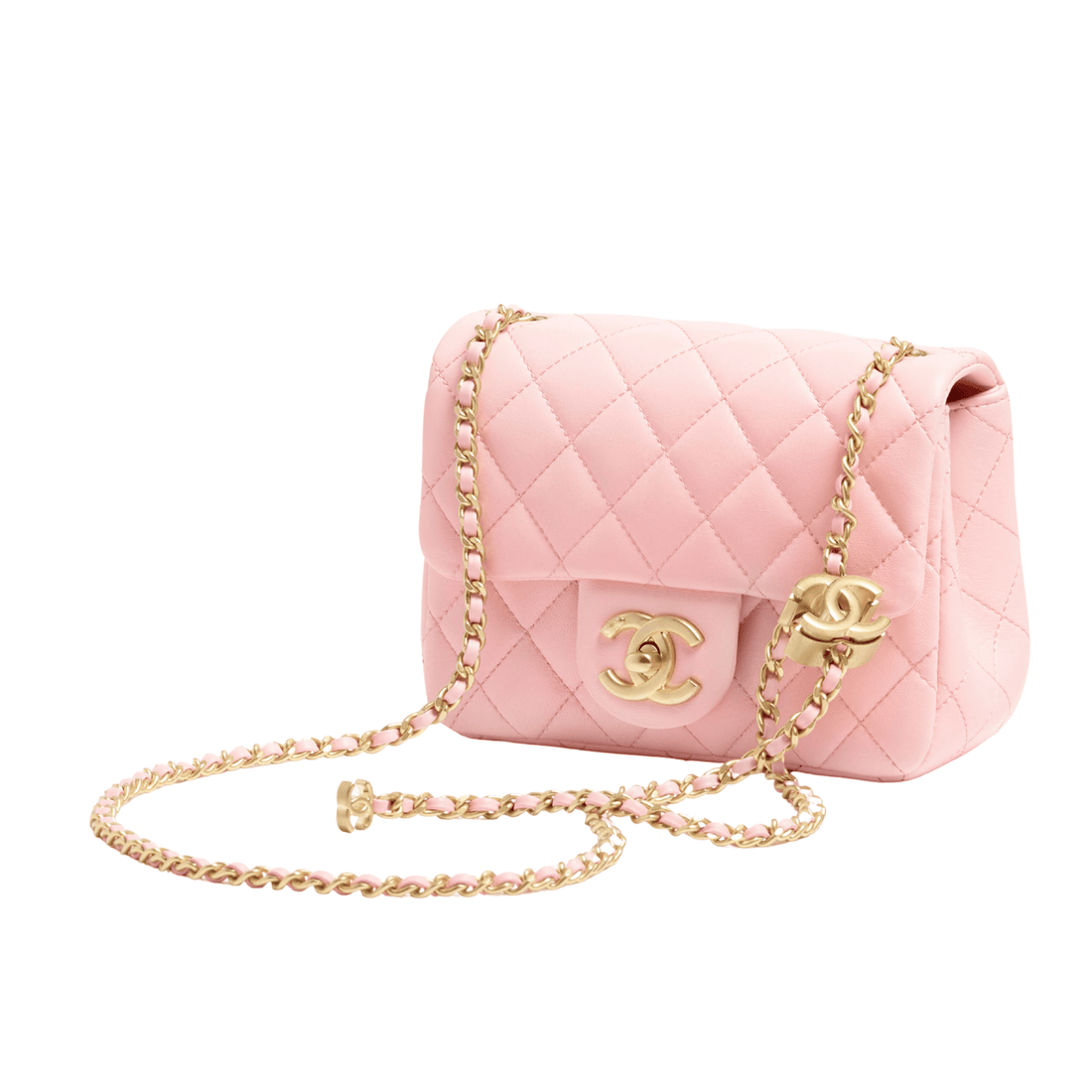 Chanel | Mini Flap Bag In Pink Lambskin Leather With Gold-tone Hardware.
