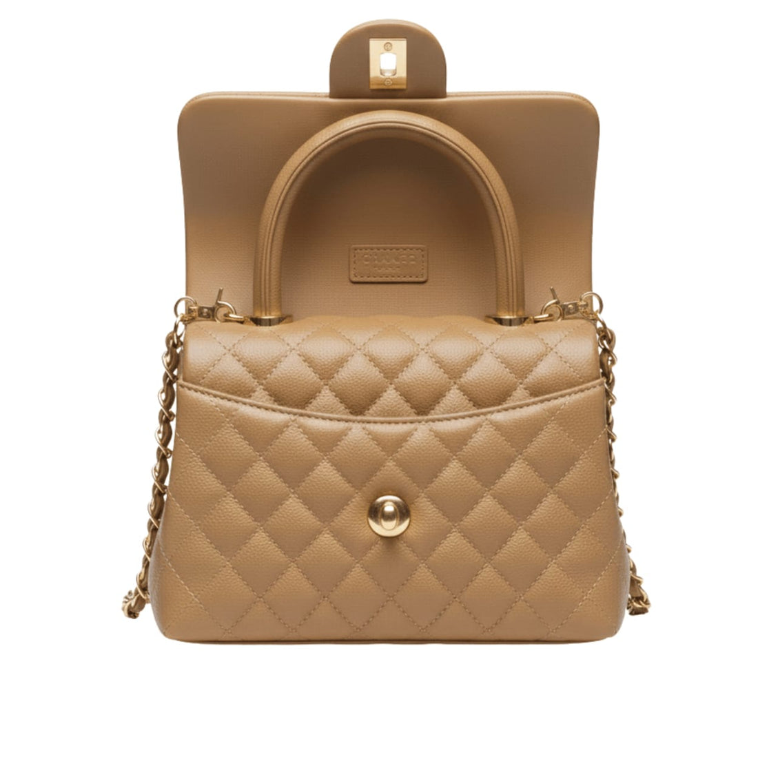 Chanel | Mini Coco Handle Flap Bag In Caramel/beige Caviar Leather.