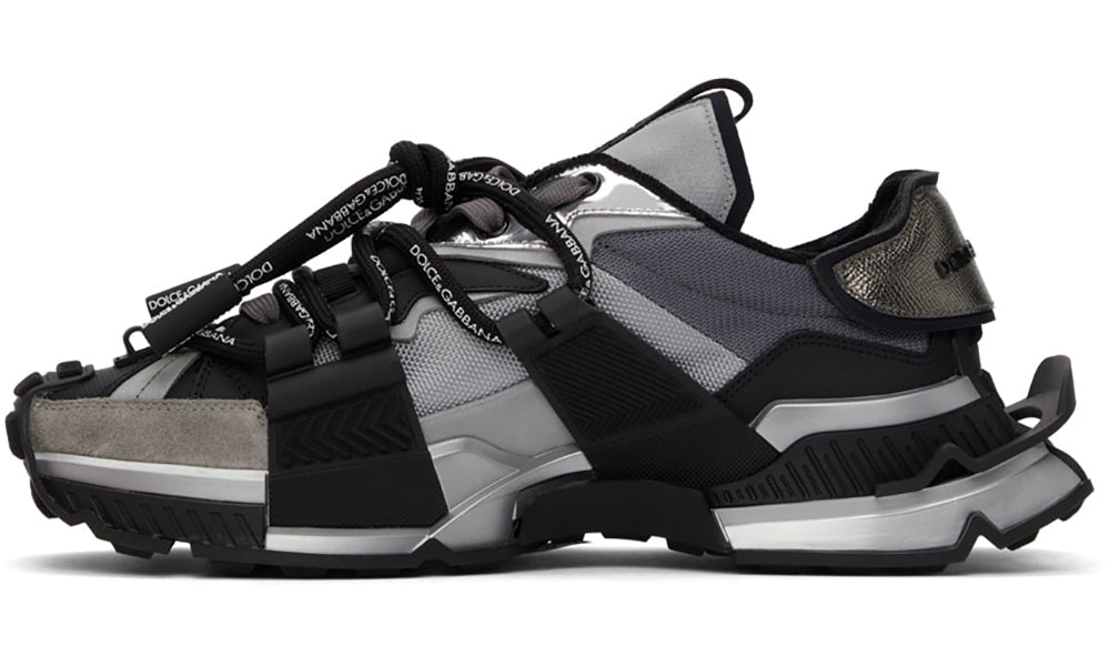 Dolce & Gabbana Black & Silver Mixed-Materials Space Sneakers
