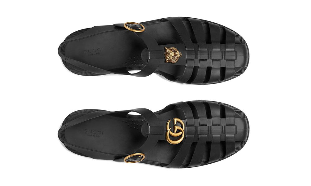 Gucci Rubber Buckle Strap Sandals - Black