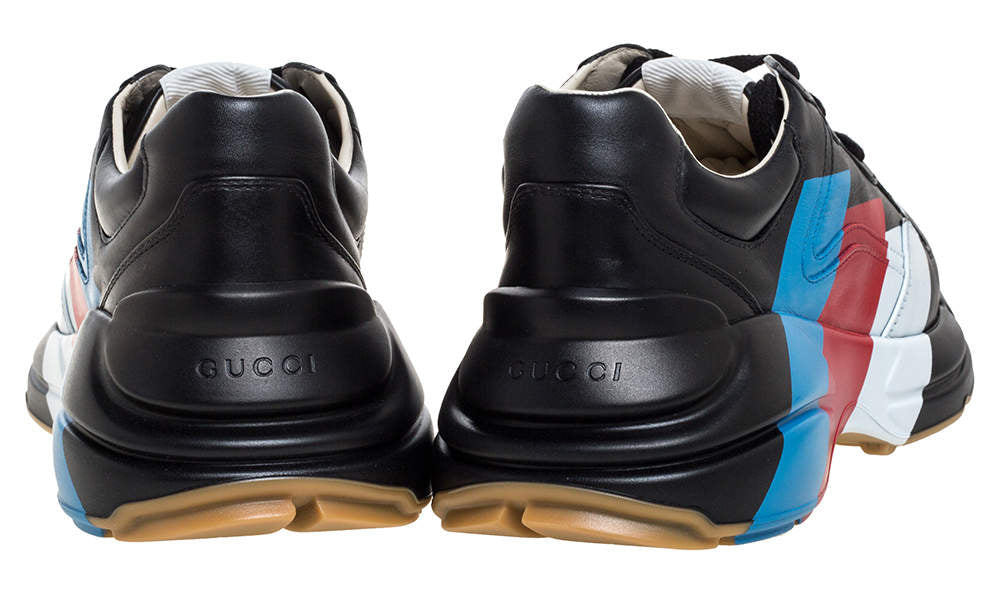 Gucci Black Leather Web Rhyton Low Top Sneakers