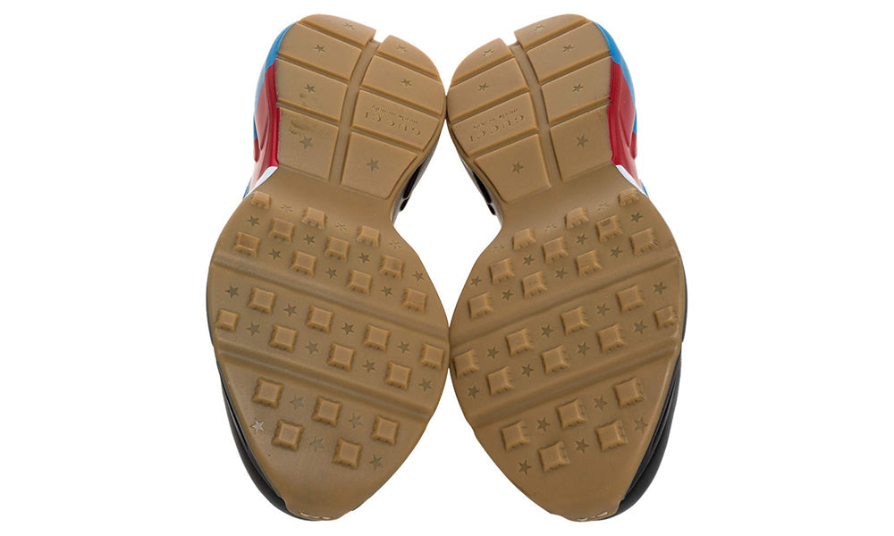 Gucci Black Leather Web Rhyton Low Top Sneakers